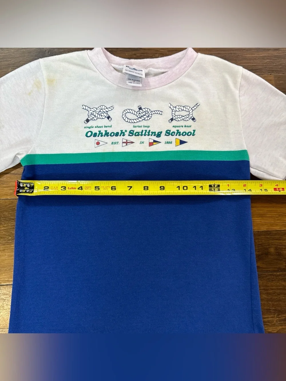 VTG 1991 OshKosh Bgosh Boys Size 7 Sailing School T Shirt 50/50 Colorblock USA